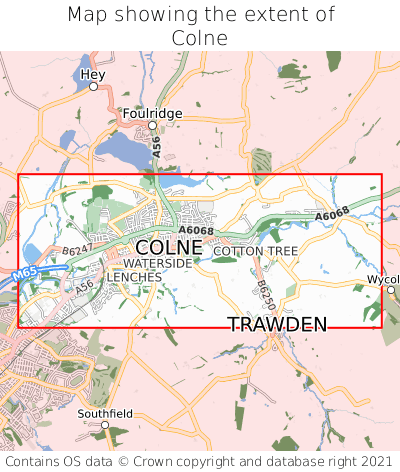 Map showing extent of Colne as bounding box