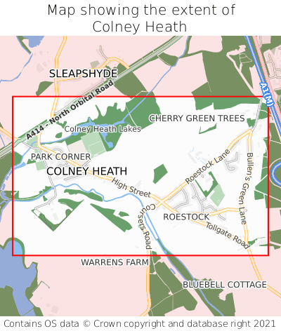 Map showing extent of Colney Heath as bounding box
