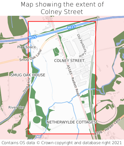 Map showing extent of Colney Street as bounding box