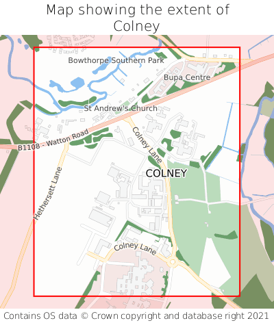 Map showing extent of Colney as bounding box