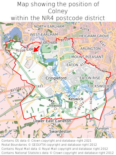 Map showing location of Colney within NR4