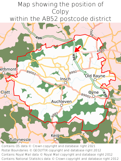 Map showing location of Colpy within AB52