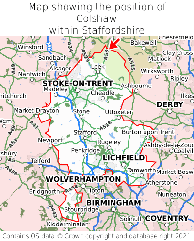 Map showing location of Colshaw within Staffordshire