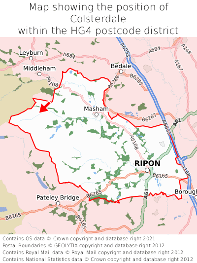 Map showing location of Colsterdale within HG4