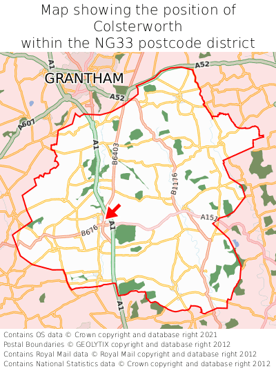 Map showing location of Colsterworth within NG33