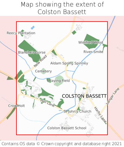 Map showing extent of Colston Bassett as bounding box