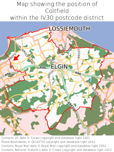 Map showing location of Coltfield within IV30