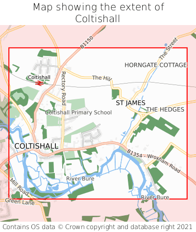 Map showing extent of Coltishall as bounding box