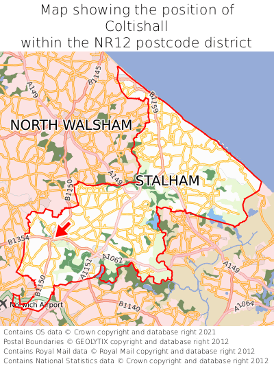 Map showing location of Coltishall within NR12