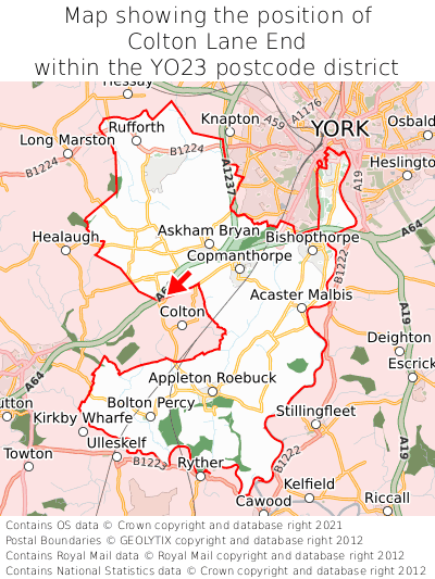 Map showing location of Colton Lane End within YO23