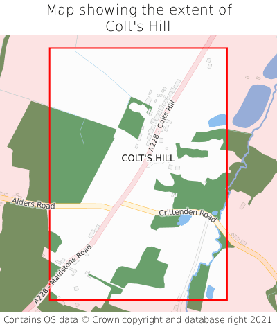 Map showing extent of Colt's Hill as bounding box