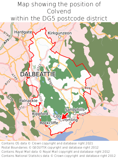 Map showing location of Colvend within DG5