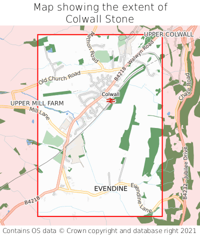 Map showing extent of Colwall Stone as bounding box