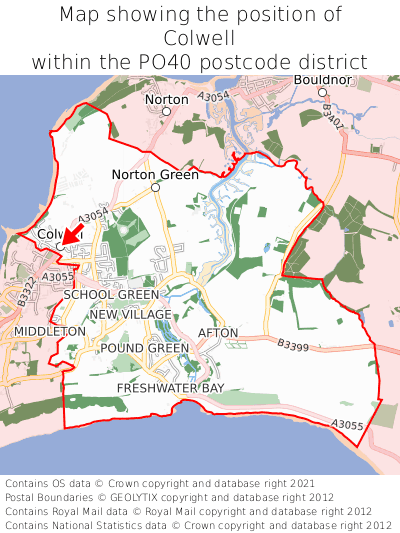 Map showing location of Colwell within PO40