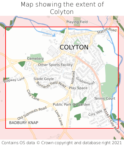 Map showing extent of Colyton as bounding box