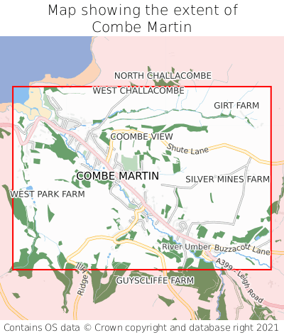 Map showing extent of Combe Martin as bounding box
