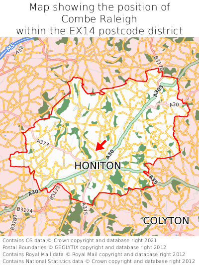 Map showing location of Combe Raleigh within EX14