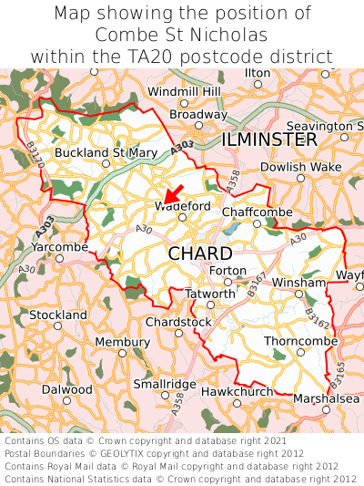 Map showing location of Combe St Nicholas within TA20