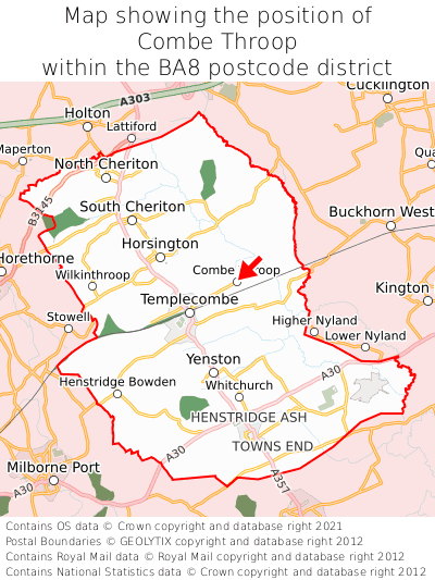 Map showing location of Combe Throop within BA8