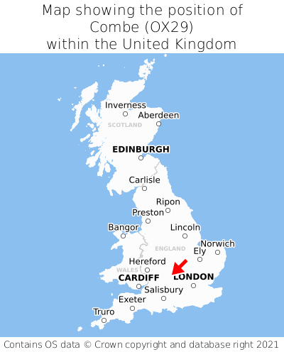 Map showing location of Combe within the UK