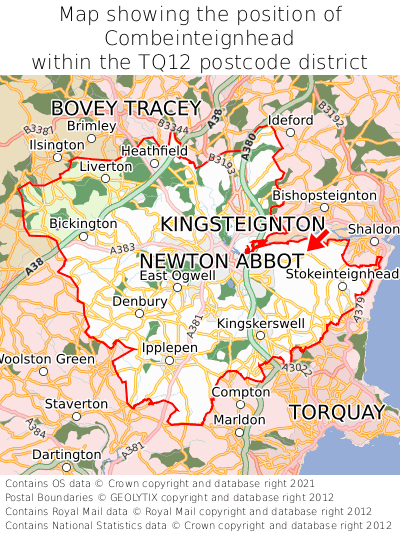 Map showing location of Combeinteignhead within TQ12
