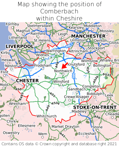 Map showing location of Comberbach within Cheshire