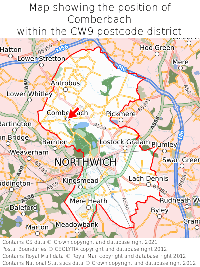Map showing location of Comberbach within CW9