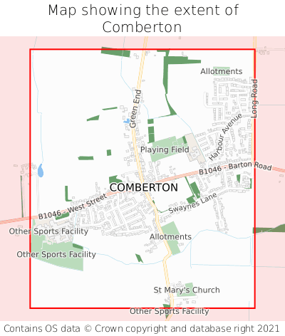 Map showing extent of Comberton as bounding box