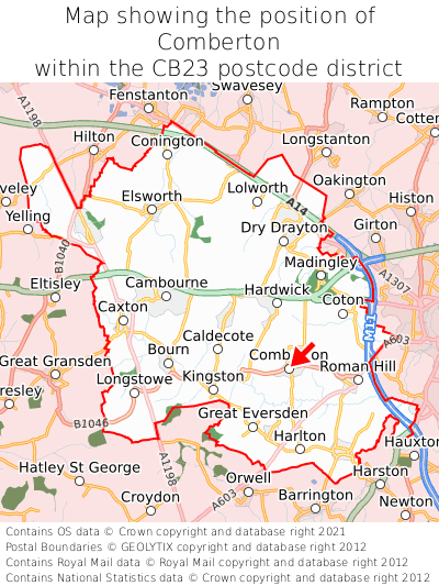 Map showing location of Comberton within CB23