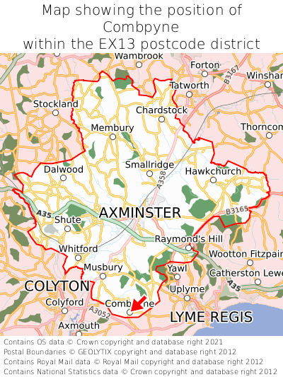 Map showing location of Combpyne within EX13