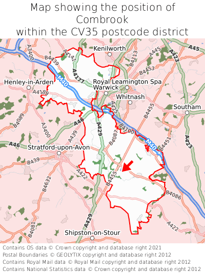 Map showing location of Combrook within CV35