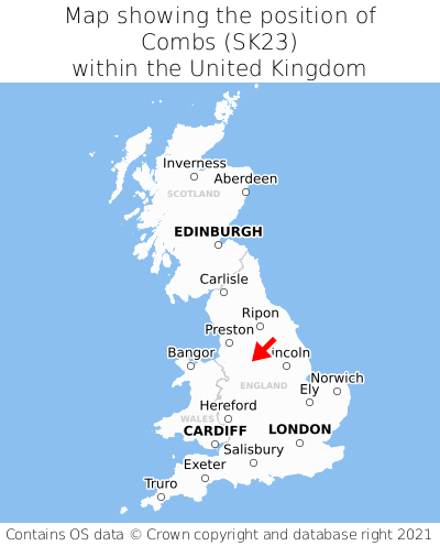 Map showing location of Combs within the UK