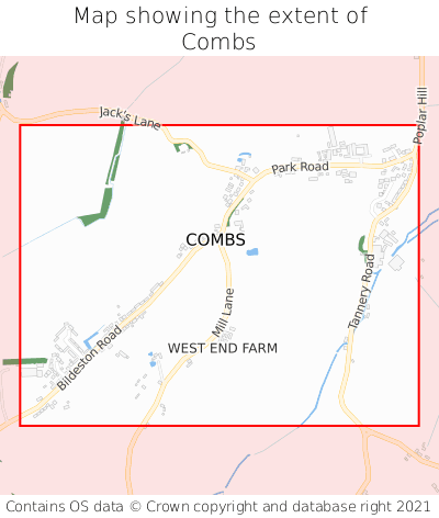 Map showing extent of Combs as bounding box