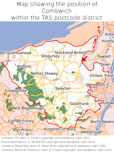 Map showing location of Combwich within TA5