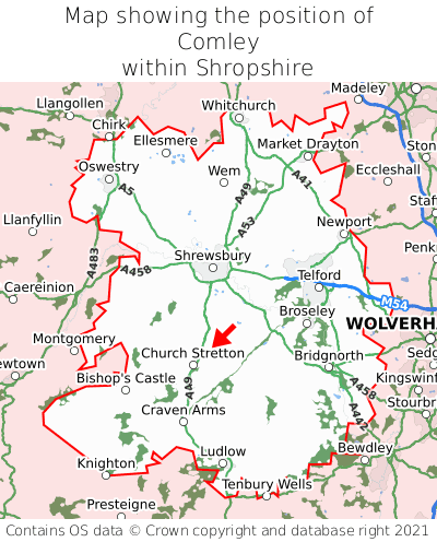 Map showing location of Comley within Shropshire