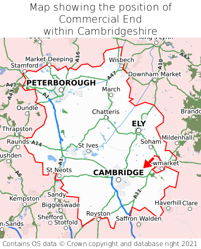Map showing location of Commercial End within Cambridgeshire
