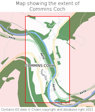Map showing extent of Commins Coch as bounding box
