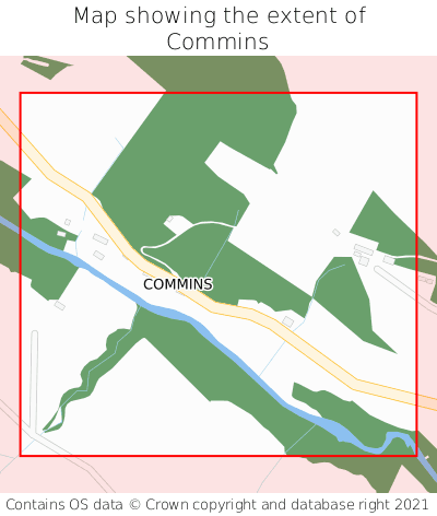 Map showing extent of Commins as bounding box
