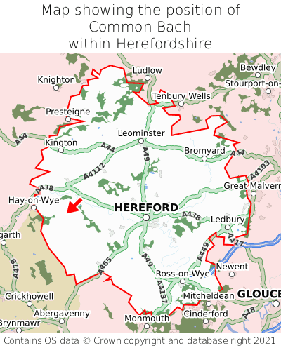 Map showing location of Common Bach within Herefordshire