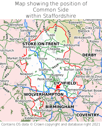 Map showing location of Common Side within Staffordshire