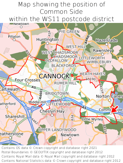 Map showing location of Common Side within WS11