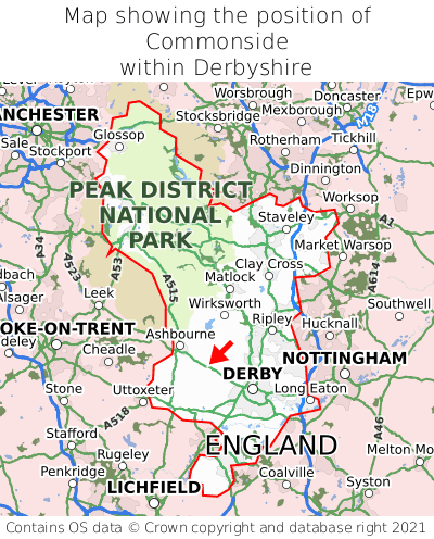 Map showing location of Commonside within Derbyshire