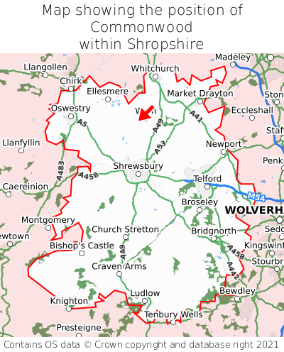 Map showing location of Commonwood within Shropshire