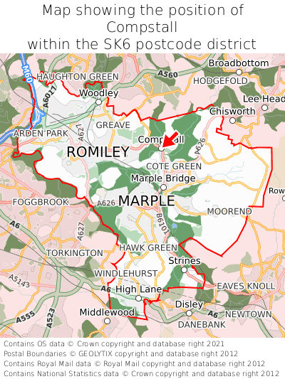 Map showing location of Compstall within SK6