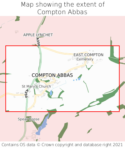 Map showing extent of Compton Abbas as bounding box