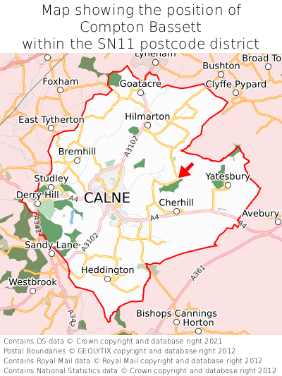 Map showing location of Compton Bassett within SN11