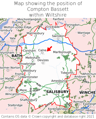 Map showing location of Compton Bassett within Wiltshire
