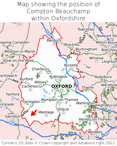 Map showing location of Compton Beauchamp within Oxfordshire