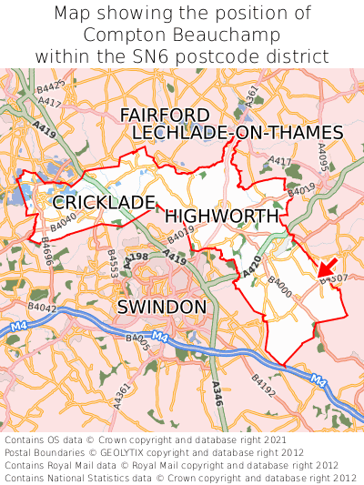 Map showing location of Compton Beauchamp within SN6