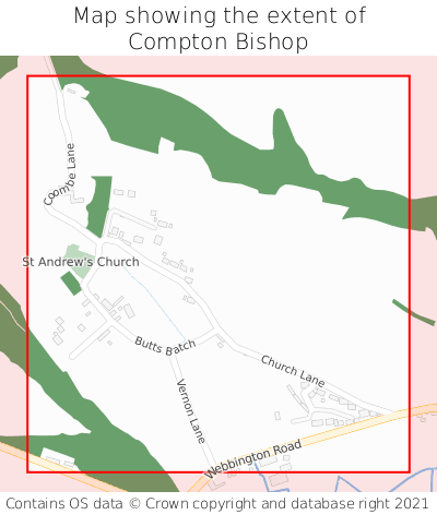 Map showing extent of Compton Bishop as bounding box